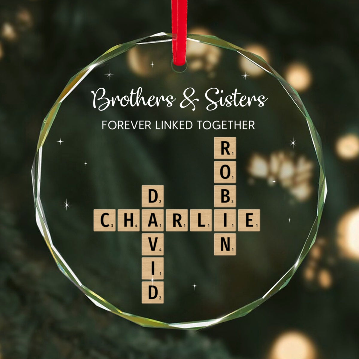 Brothers & Sisters Forever Linked Together Personalized Glass Ornament, Christmas Gift For Brothers, Sisters, Siblings, Family