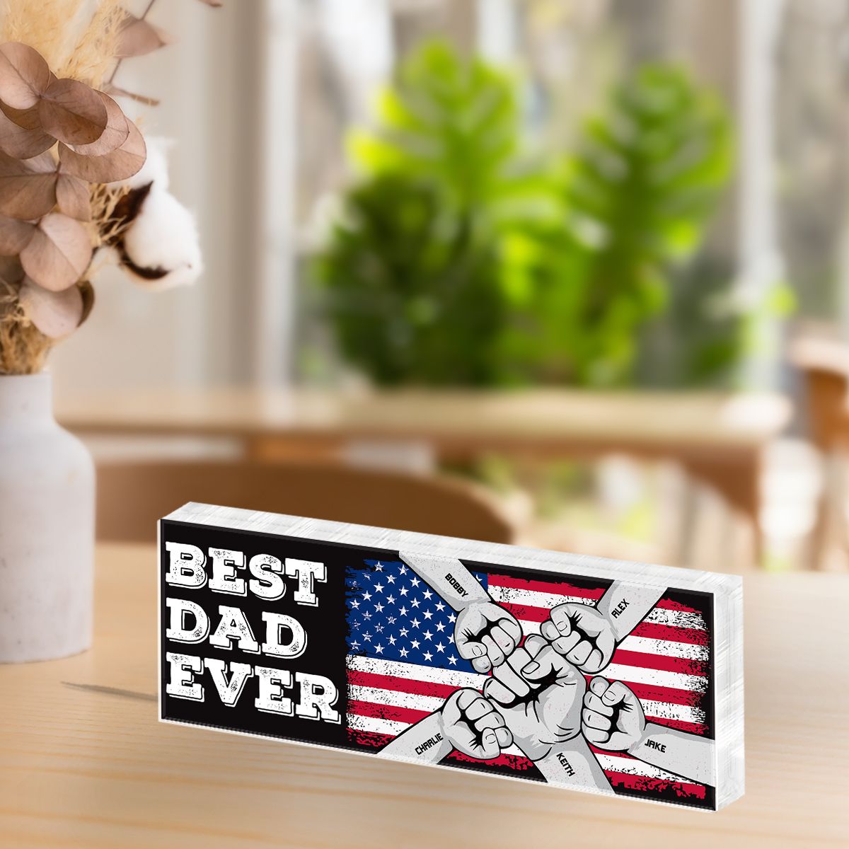 Best Dad Grandpa Ever Nation Flag Fist Bump Personalized Acrylic Block Plaque