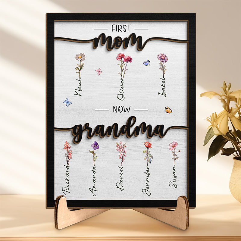 First Mom Now Grandma - Family Personalized Custom 2-Layered Wooden Pl ...
