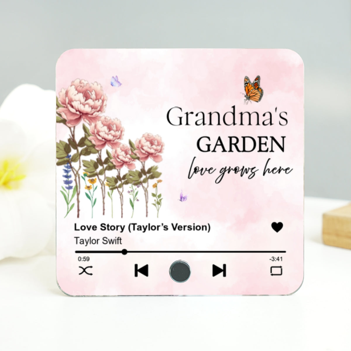 Grandma's Garden, Grandma's Kitchen Birth Month Flower Personalized Music Fridge Magnet, Gift for Grandma, Mom