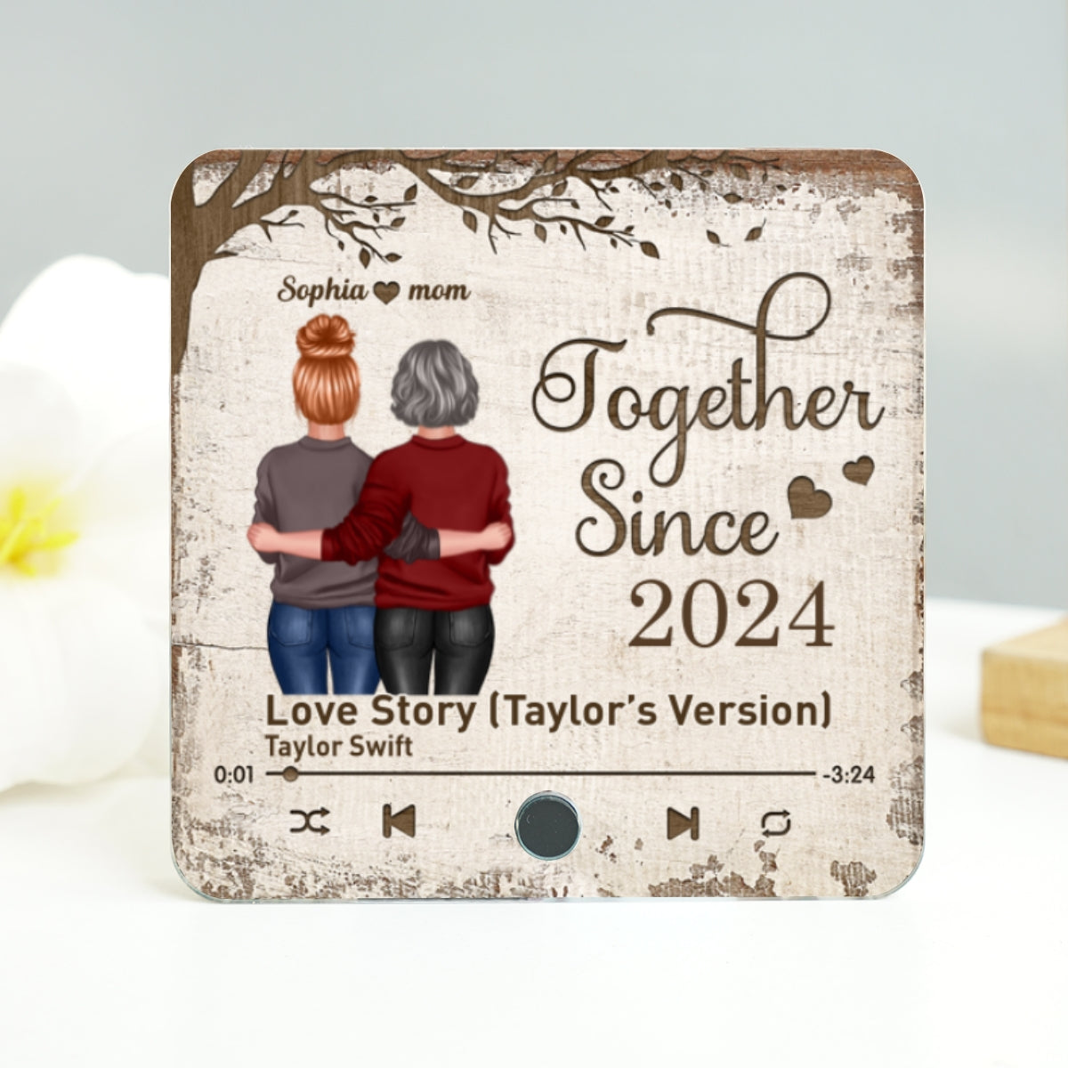 Mother Daughter Standing Back View Personalized Music Fridge Magnet, Gift For Mom Mother's Day Gift