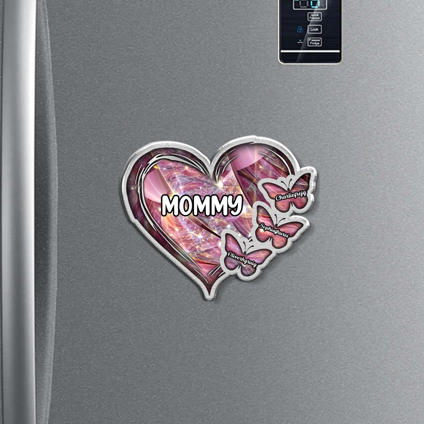 Sparkling Grandma Mom Heart Butterfly Kids Personalized Acrylic Magnet