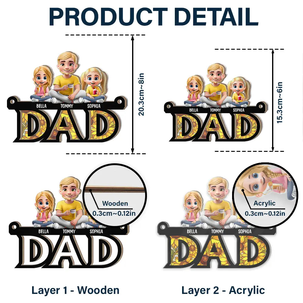 Dad Grandpa Sitting With Children - Personalized Window Hanging Suncatcher Ornament