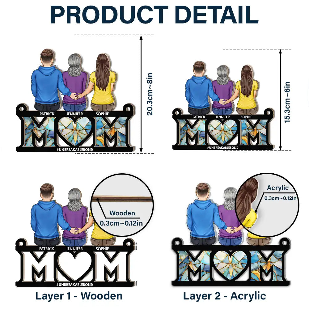 Mother & Children Sitting Bakside Unbreakable Bond - Personalized Window Hanging Suncatcher Ornament