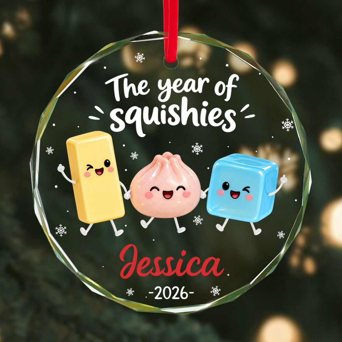 The Year Of Squishies 2D Flat - Personalized Glass Ornament - Christmas Gift For Squishy Lovers, Gift for Kids, 2026 Keepsake