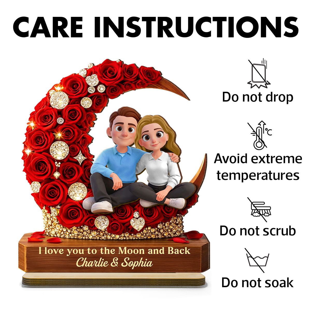 I Love You to the Moon and Back Romantic Love - Personalized 2-Layered Wooden Plaque - Heartfelt Valentine's Day Gift for Her, for Him