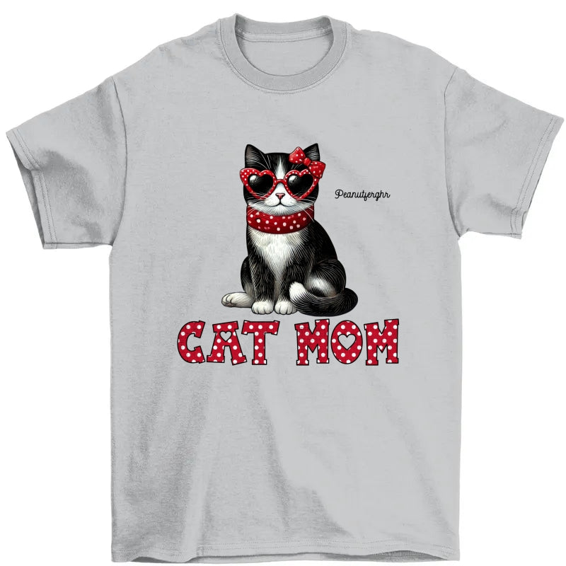 Cat Mom Valentine Pattern Personalized Shirt, Valentine's Day Gift for Cat Moms