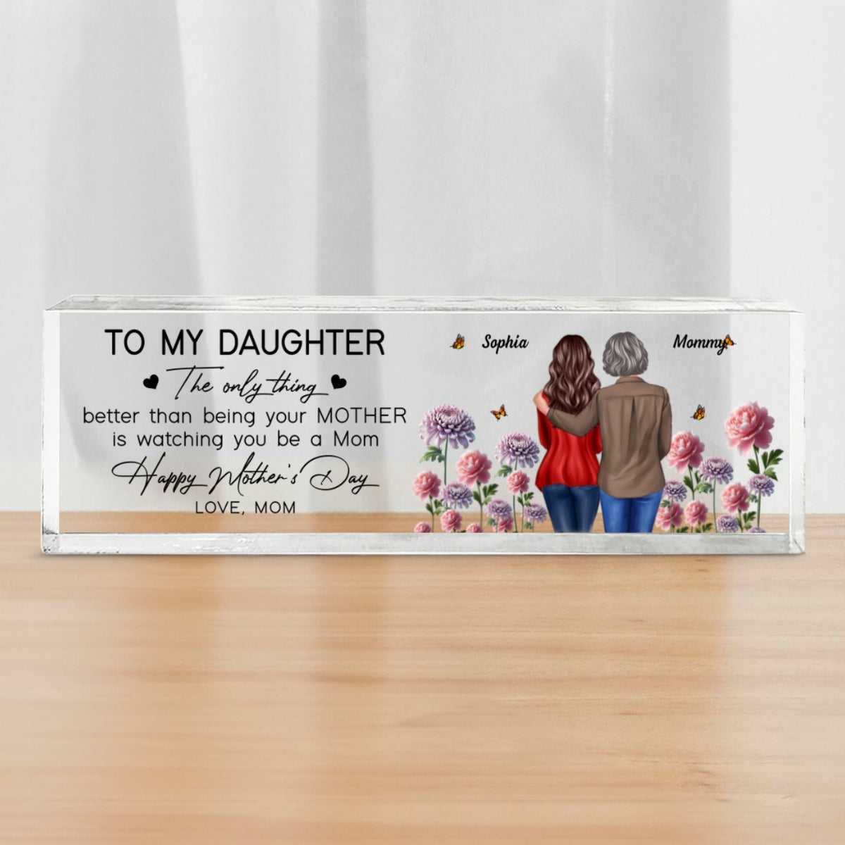 To My Daughter From Mom Happy Mother's Day Birth Flower Personalized Desk Block, Mother's Day Gift For Daughter