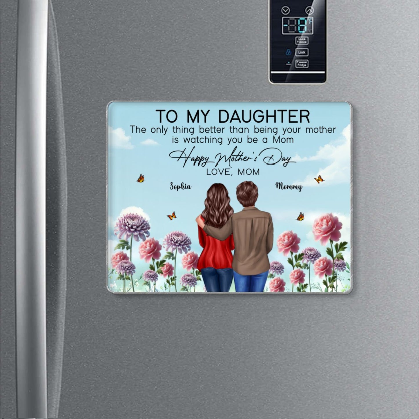 To My Daughter From Mom Happy Mother's Day Birth Flower Personalized Acrylic Fridge Magnet, Mother's Day Gift For Daughter