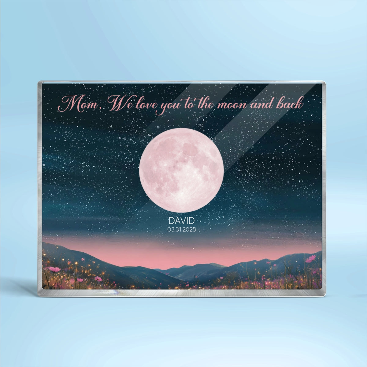 Pink Moon Phase Custom Birth Moon Beautiful Hill At Night Personalized Acrylic Block Plaque, Gift For Mom
