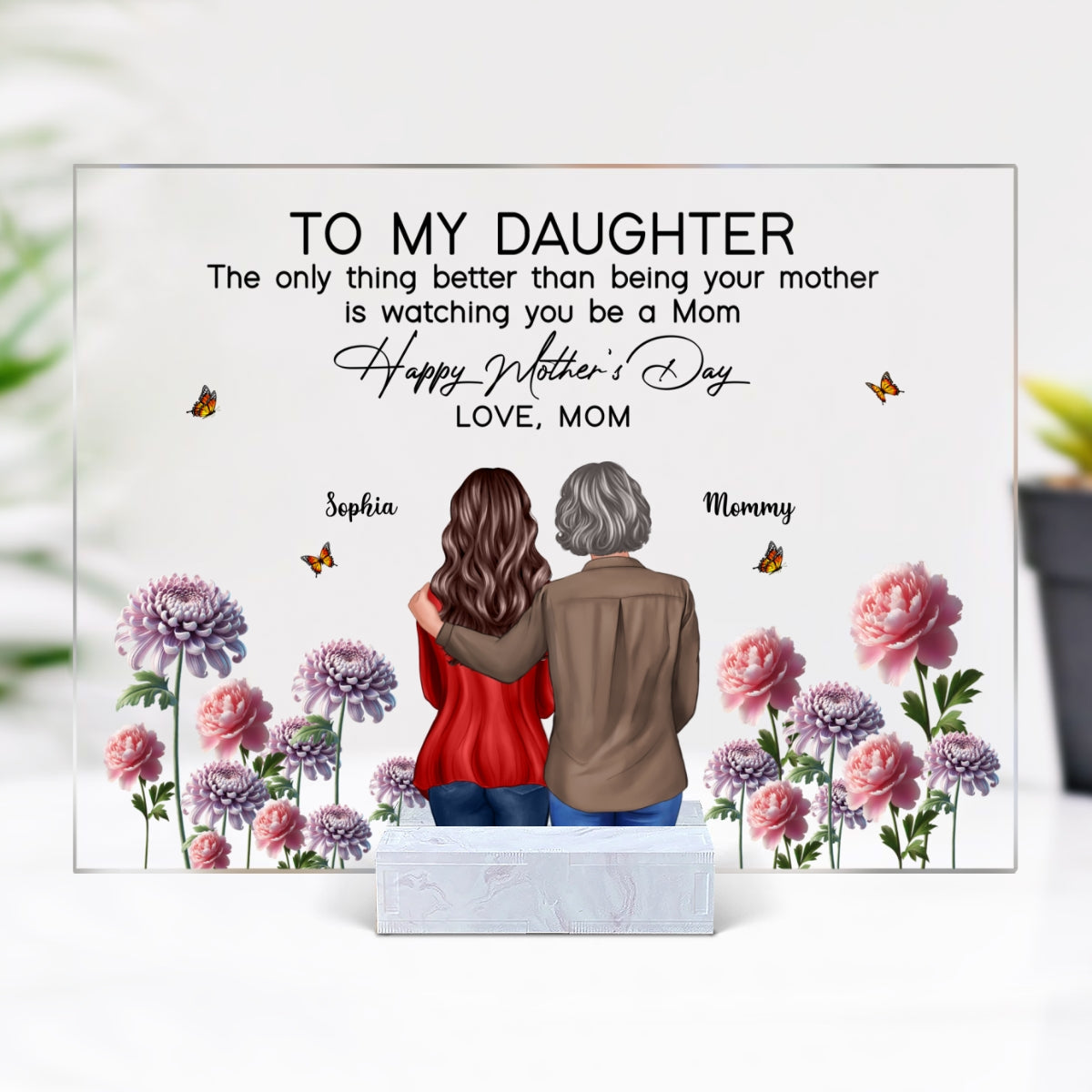 To My Daughter From Mom Happy Mother's Day Birth Flower Personalized Rectangle Acrylic Plaque, Mother's Day Gift For Daughter