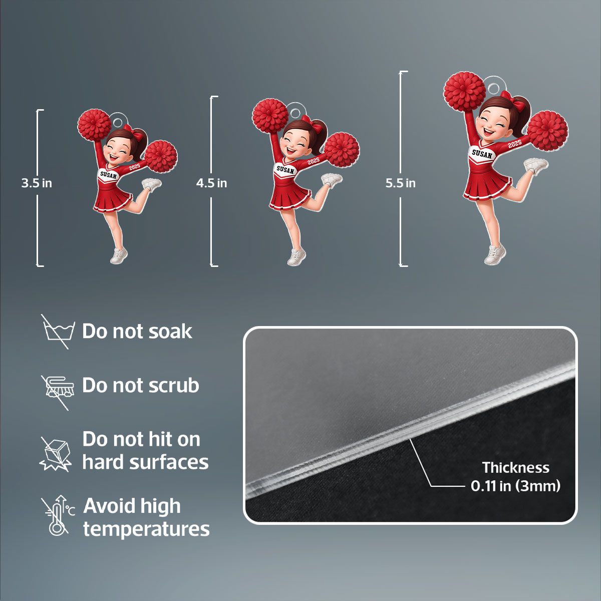 Personalized 3D Effect Cheerleader Girl Personalized Acrylic Ornament, Christmas Gift for Daughter, for Granddaughter