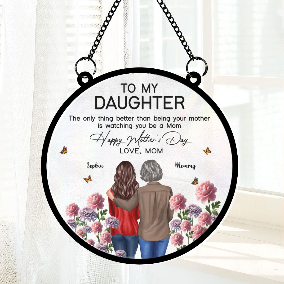 To My Daughter From Mom Happy Mother's Day Birth Flower Personalized Suncatcher, Mother's Day Gift For Daughter