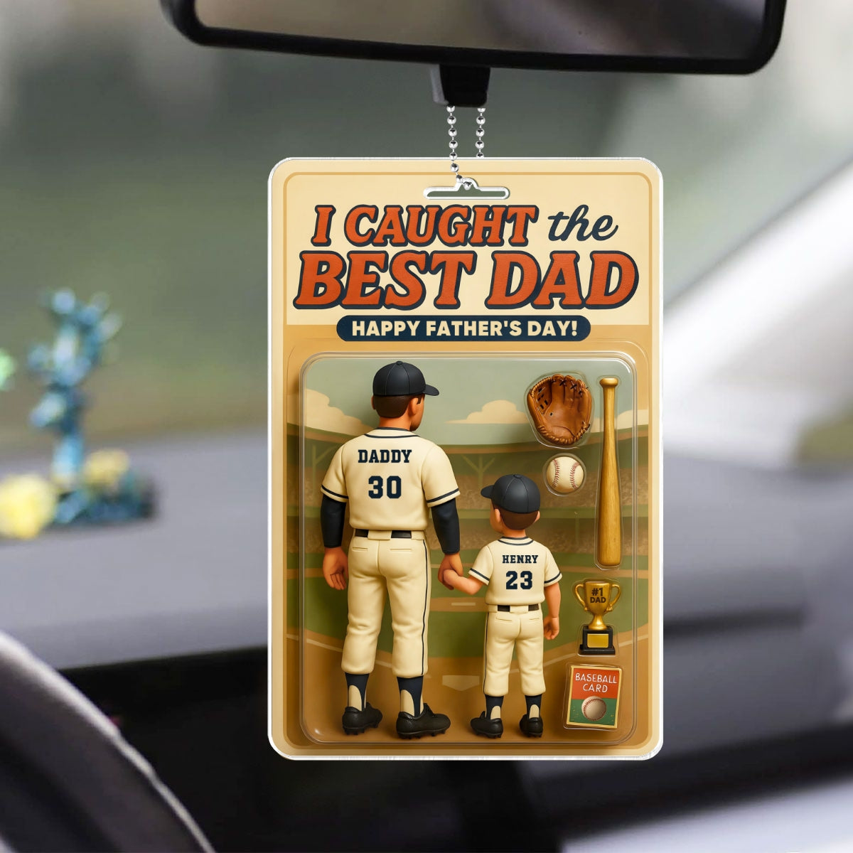 We Caught the Best Dad Baseball Custom Figure Personalized Acrylic Car Hanger, Father's Day Gift for Dads