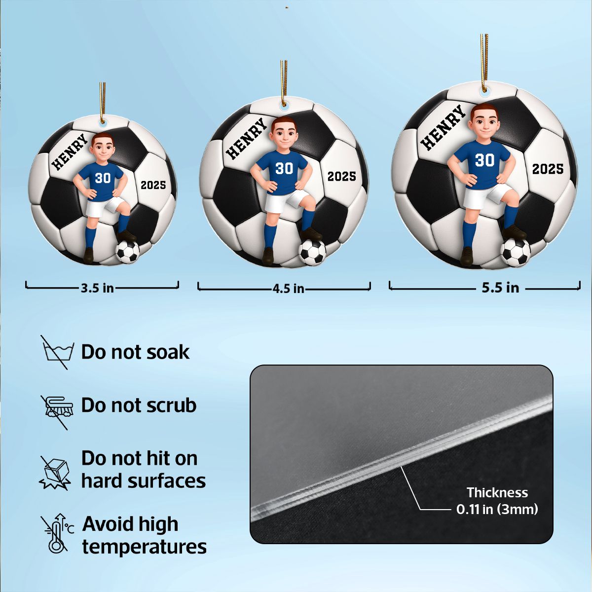 Soccer Girl Boy 3D Effect - Personalized Acrylic Ornament