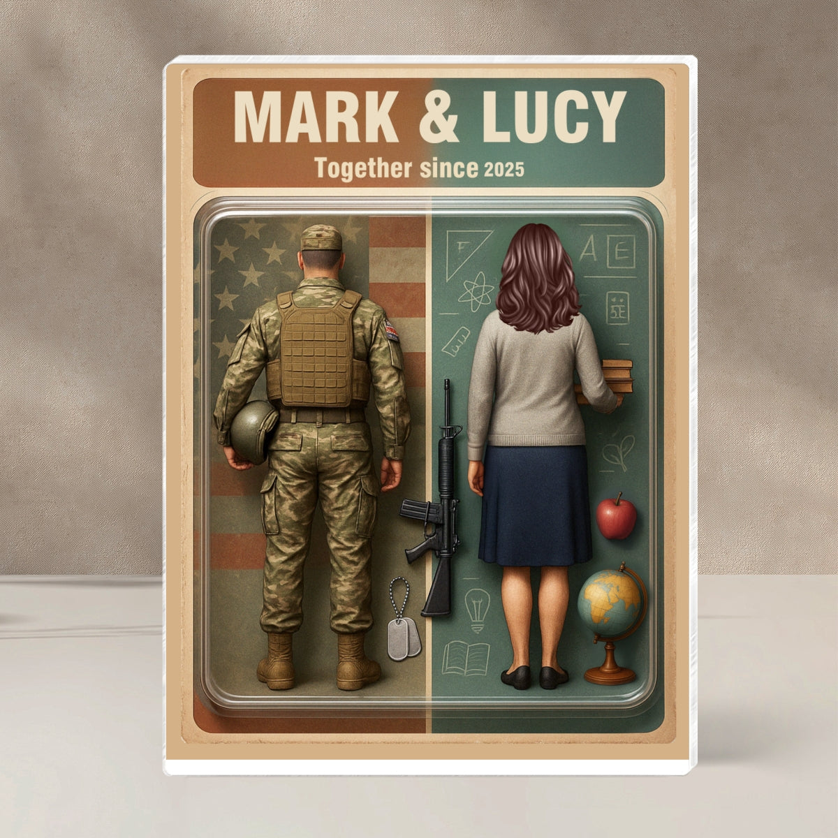 You & Me We Got This Military & Teacher Couple Realistic Figures Style Personalized Acrylic Block Plaque