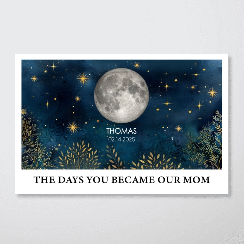 Beautiful Night Sky Custom Birth Moon Phase The Day You Became Our Mom Personalized Canvas, Mother's Day Gift