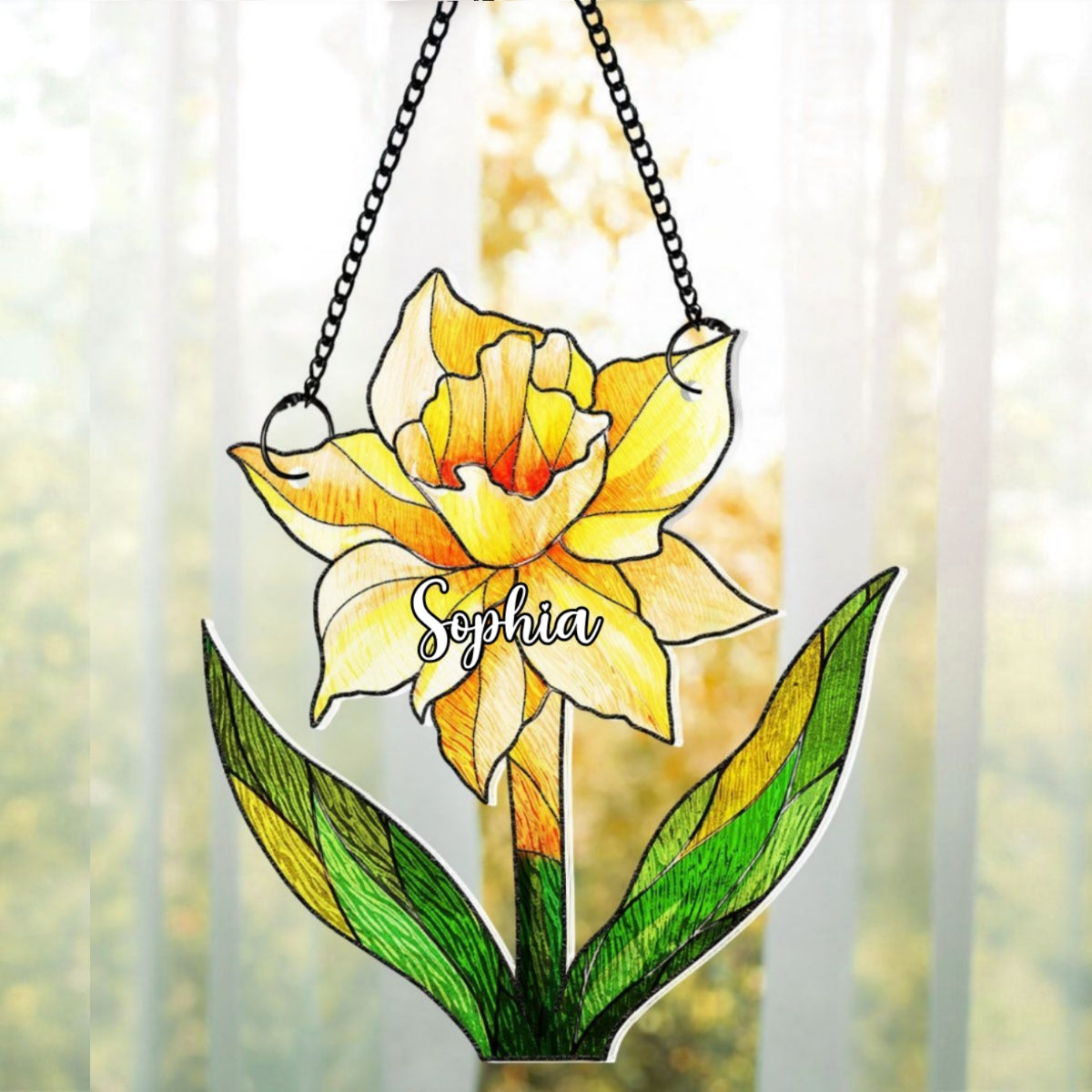 Birth Flower With Name Suncatcher Ornament, Birth Month Flower Acrylic Window Hanging, Birth Flower Memorial Gift, Mothers Day Gift For Mom