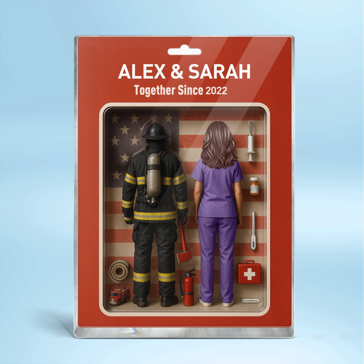 You & Me We Got This Firefighter & Nurse Couple Toy Box Figures Style Personalized Acrylic Block Plaque