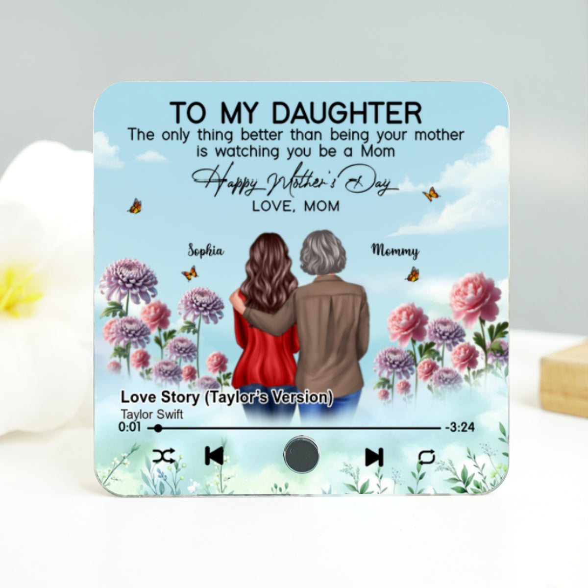 To My Daughter From Mom Happy Mother's Day Birth Flower Personalized Music Fridge Magnet, Mother's Day Gift For Daughter