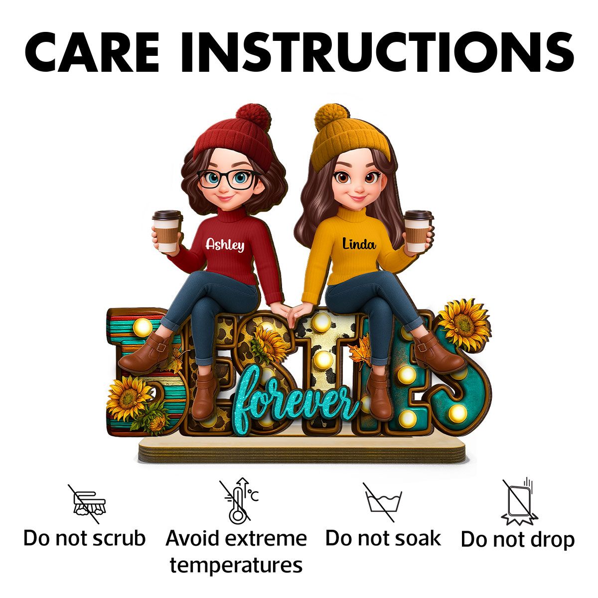 Western Fall Vibe Besties Sitting Personalized Standing Wooden Plaque, Fall Gift for Best Friends