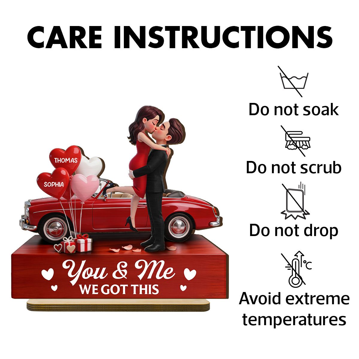 Valentine Car Romantic Couple Hugging Kissing - Personalized 2-Layered Wooden Plaque - Valentine's Day Gift For Couple