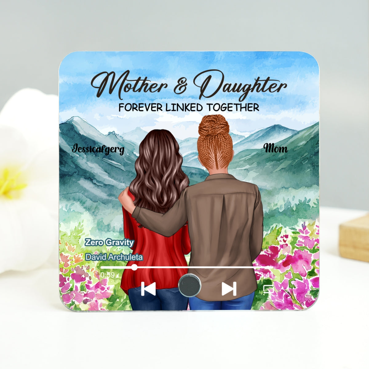 Beautiful Landscape Mother & Daughter Forever Linked Together Personalized Music Fridge Magnet, Heartfelt Mother's Day Gift For Mom, Gift For Daughter