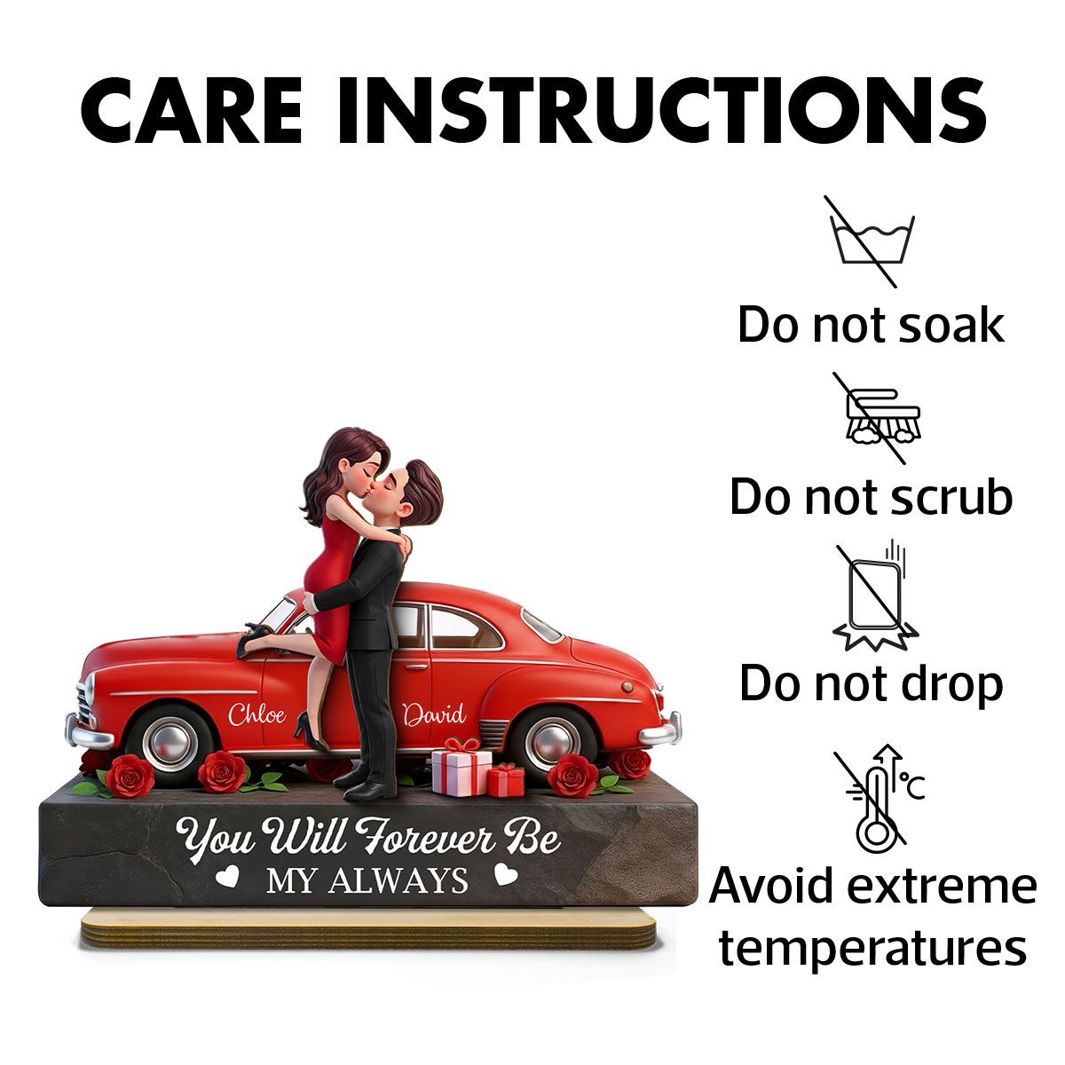 Romantic Couple Hugging Kissing Valentine Car - Personalized 2-Layered Wooden Plaque - Valentine's Day Gift For Couple