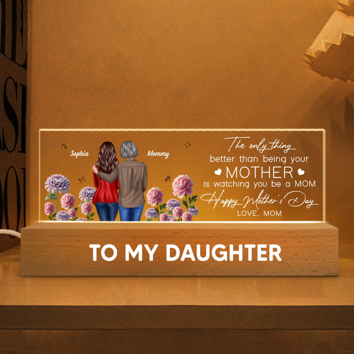 To My Daughter From Mom Happy Mother's Day Birth Flower Personalized Acrylic Block LED Night Light