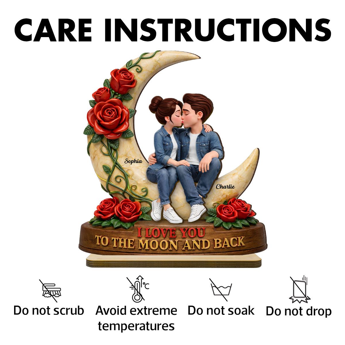 Couple Eternal Love to the Moon and Back - Personalized 2-Layered Wooden Plaque - Sentimental Valentine's Day Gift for Her, for Him