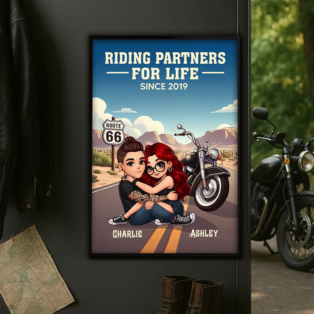 Bikers Couple Riding Partners for Life Personalized Canvas, Gift for him, Gift for her