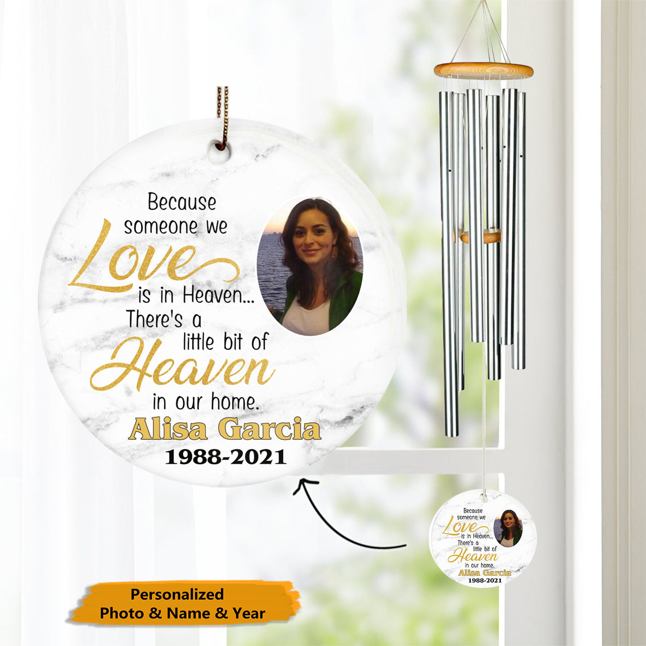 Some One We Love Is In Heaven Memorial Personalized Photo Wind Chime