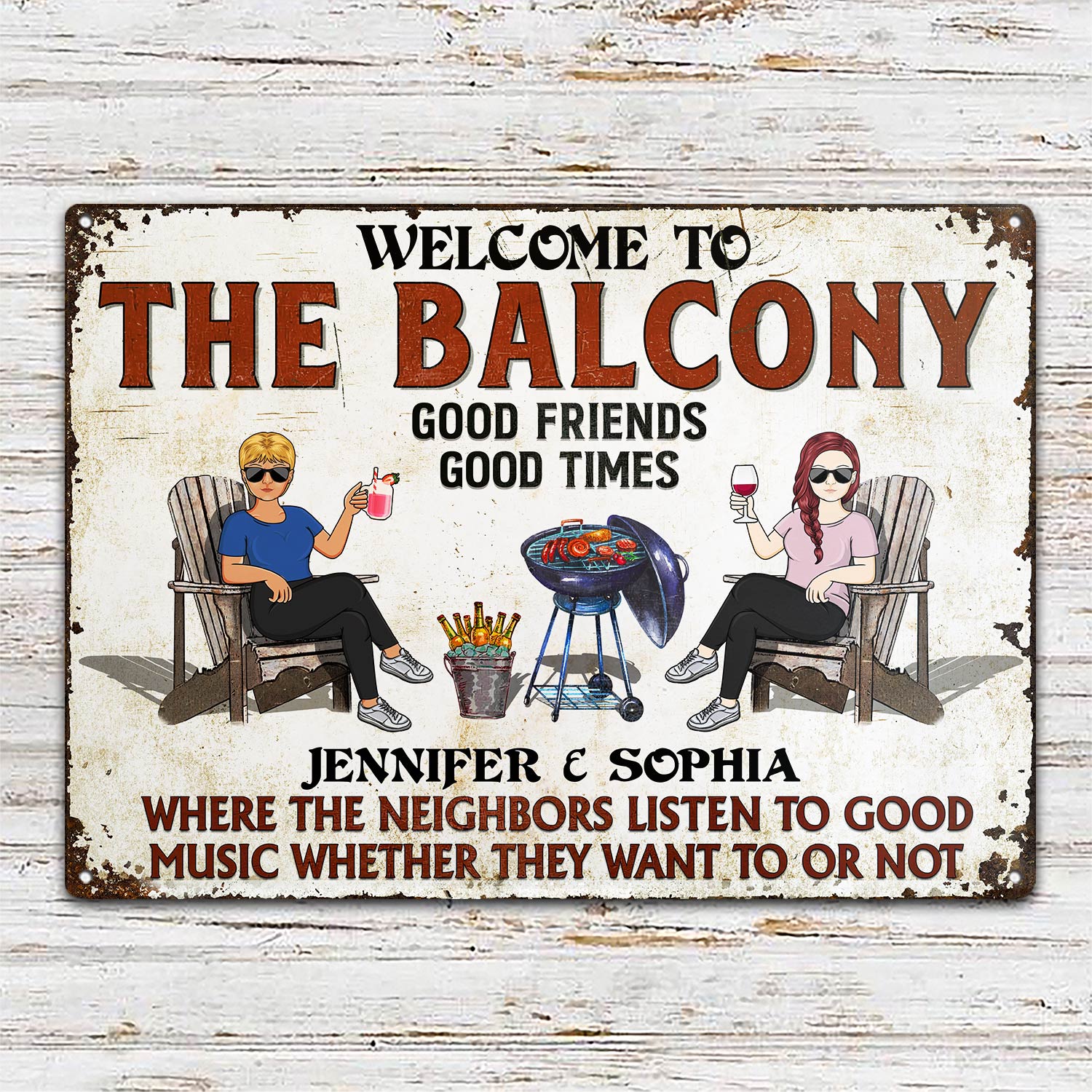 Welcome to Patio Grilling Backyard Sign - Personalized Metal Signs - Listen To The Good Music Couple Husband Wife