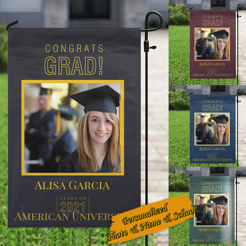 Personalized Congrats Grad Photo Garden Flag