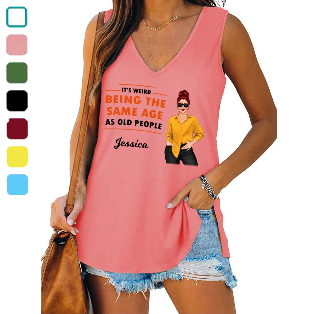 Being The Same Age Posing Nana Personalized Women Tank Top V Neck Casual Flowy Sleeveless