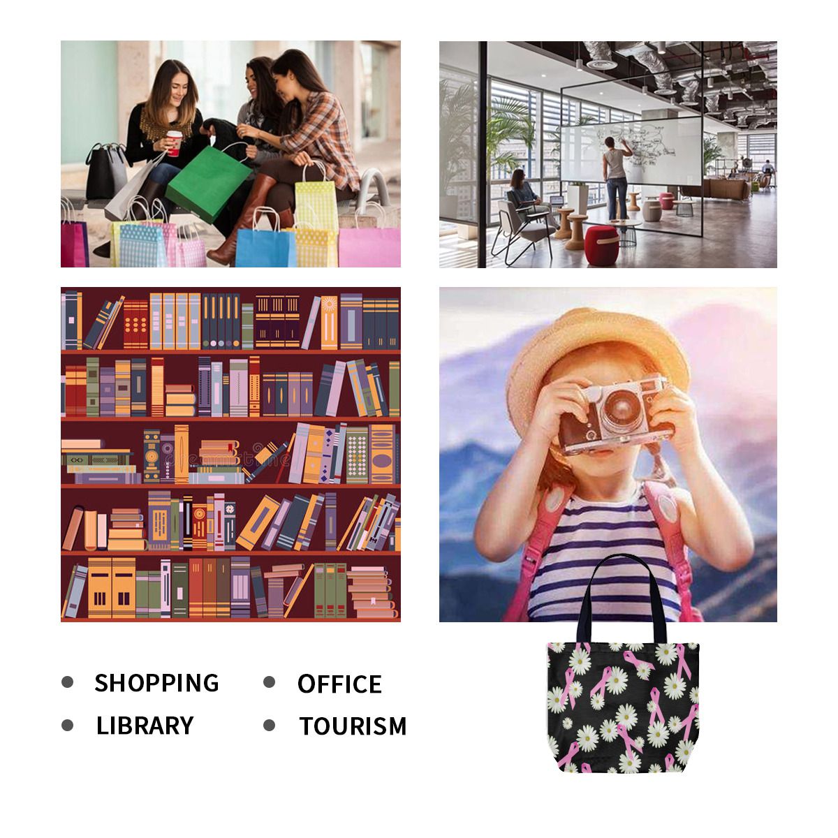 Breast cancer awareness pink ribbon and daisy Canvas Bag No.XMBNHT