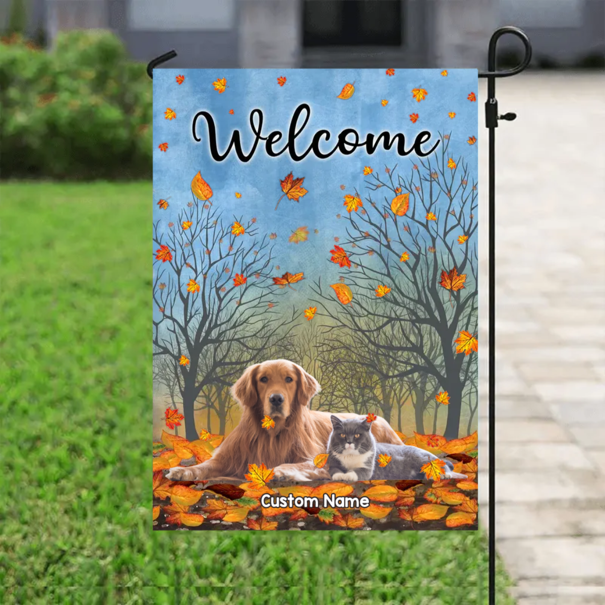 Cute Pet In Fall Breeze Personalized Upload Photo Garden Flag