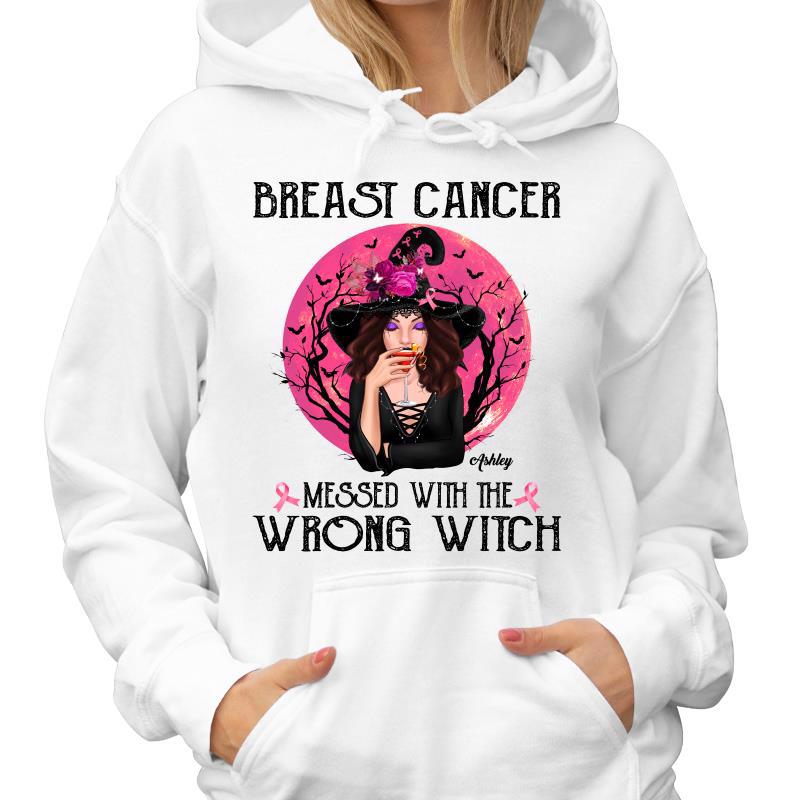 Breast Cancer Messed With The Wrong Witch Halloween Personalized Hoodie Sweatshirt