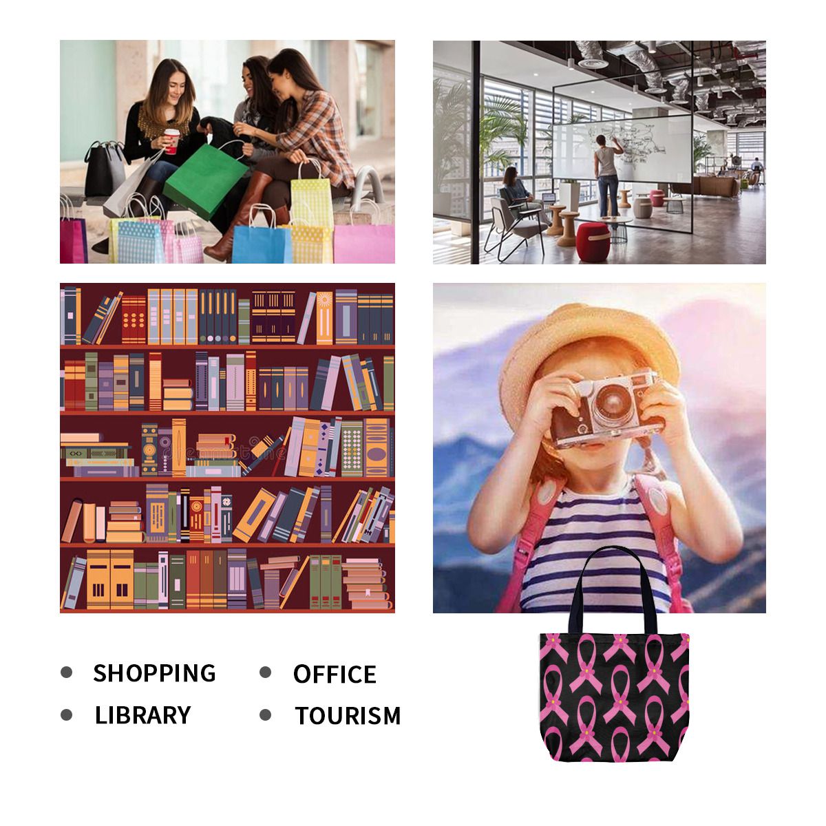 Breast Cancer Awareness Pink Ribbon Canvas Bag No.STMGR6