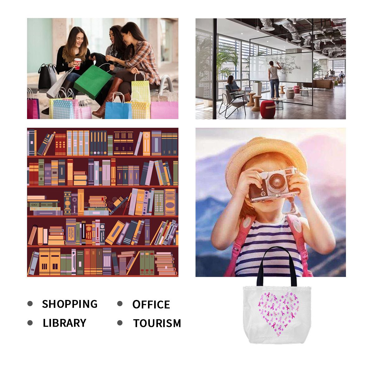 Breast Cancer Pink Ribbon Canvas Bag No.3PL85D