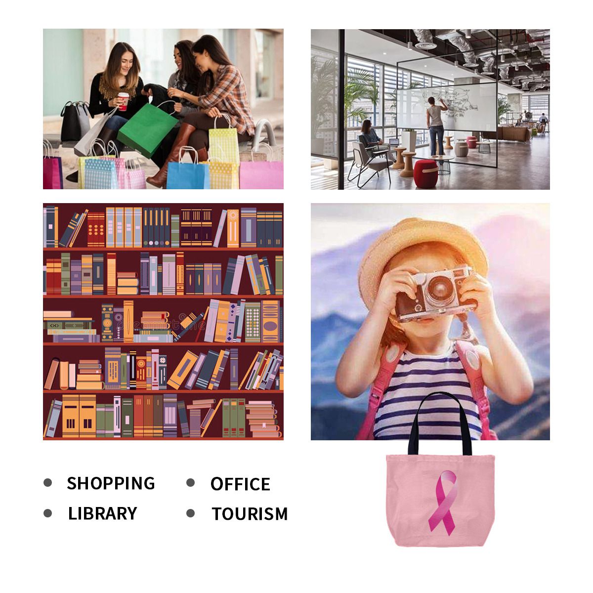 Pink Ribbon Breast Cancer awareness Canvas Bag NO. 82L9DN