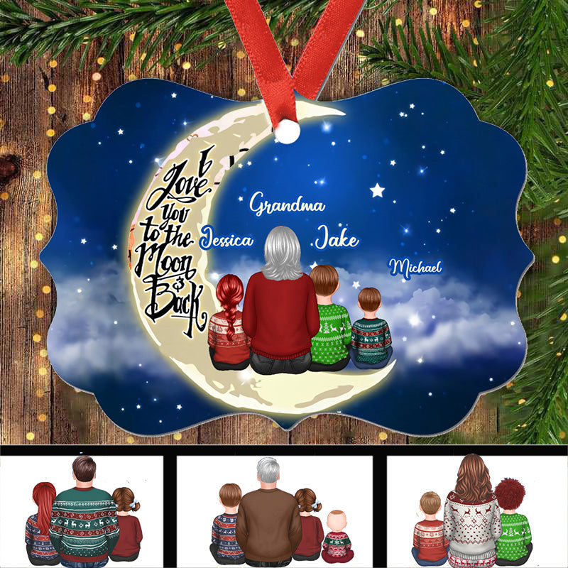 Parents Grandparents Grandkids On Moon Personalized Aluminum Ornament