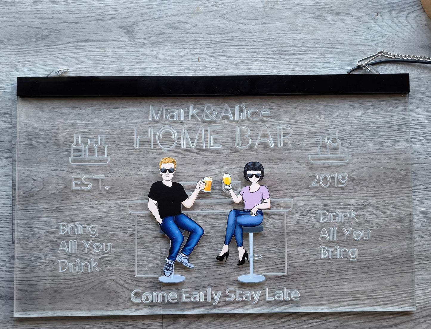 Personalized Words Home Bar Husband Wife - Couple Gift Acrylic LED Neon Light Sign