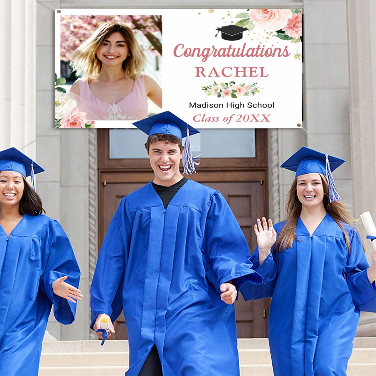 2022 Personalized Name/Photo, Classy Blush Pink Floral Graduate Graduation Party Banner