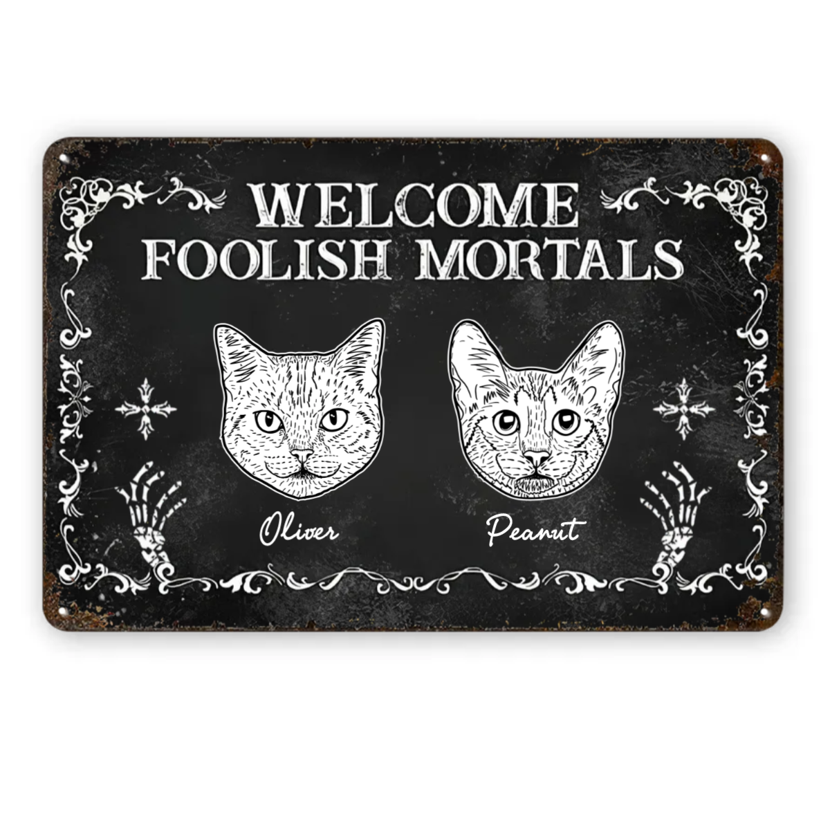 Personalized Cat Doormat - Gift Idea For Halloween/ Cat Lovers with up to 3 Cats - Welcome Foolish Mortals