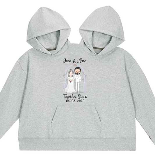 Couple Together Since Wedding Chibi Honeymoon Anniversary Personalized Couple One-Piece Hoodie Sweatshirt