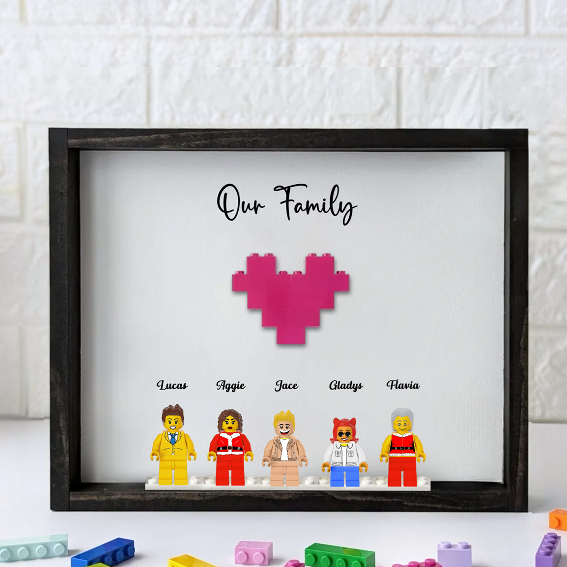 Heart Family Wall Decor, Brick Figure Family, Create Your Own Minifig Family Frame, Personalized Family Wall Art