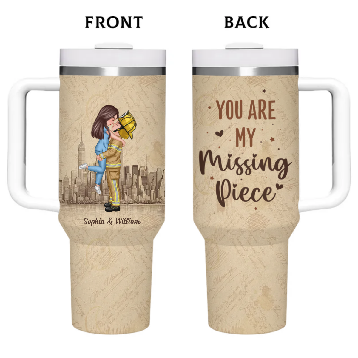 Forever Be My Always Couple Hugging Kissing Gifts by Occupation Gift For Her Gift For Him Firefighter, Nurse, Police Officer Personalized 40oz Tumbler With Straw