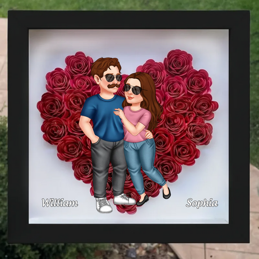 Arm In Arm Couple Personalized Heart Rose Shadow Box