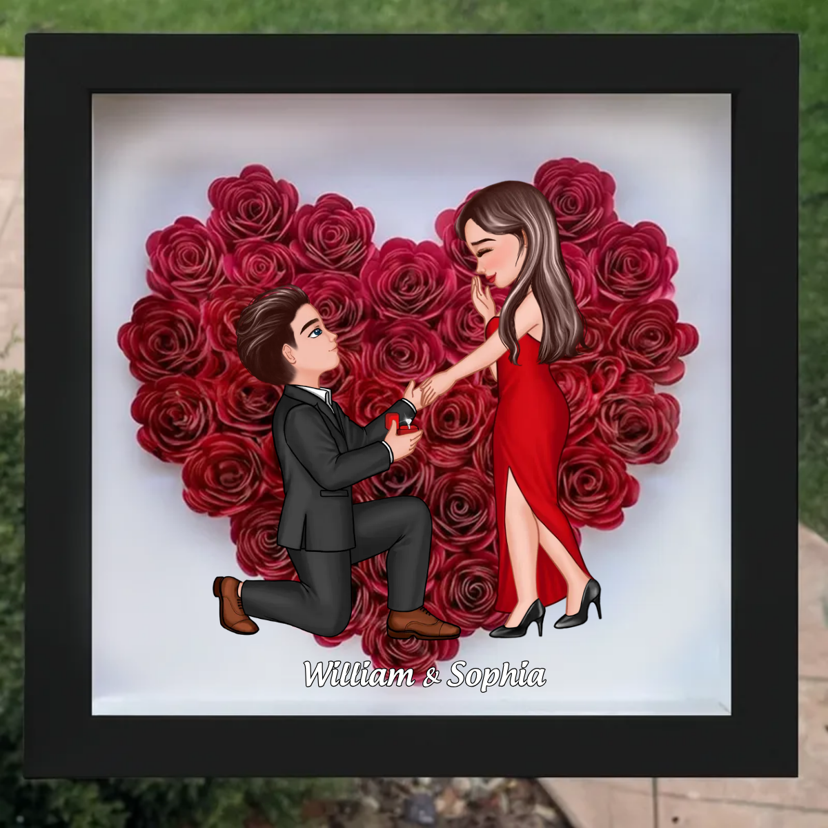 Couple Proposal Engagement Gift Personalized Heart Rose Shadow Box